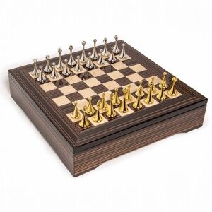 BROUK & CO Luxury Silver and Gold Ebony Wood Classic Chess Set Chessboard NEW